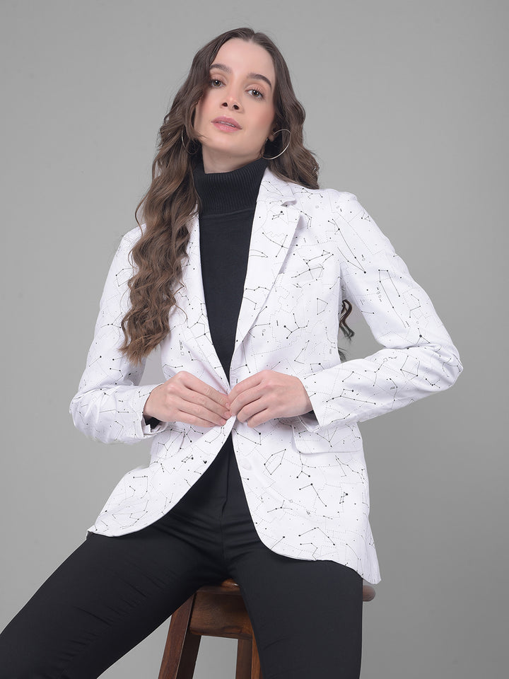 White Printed Blazer-Women Blazers-Crimsoune Club