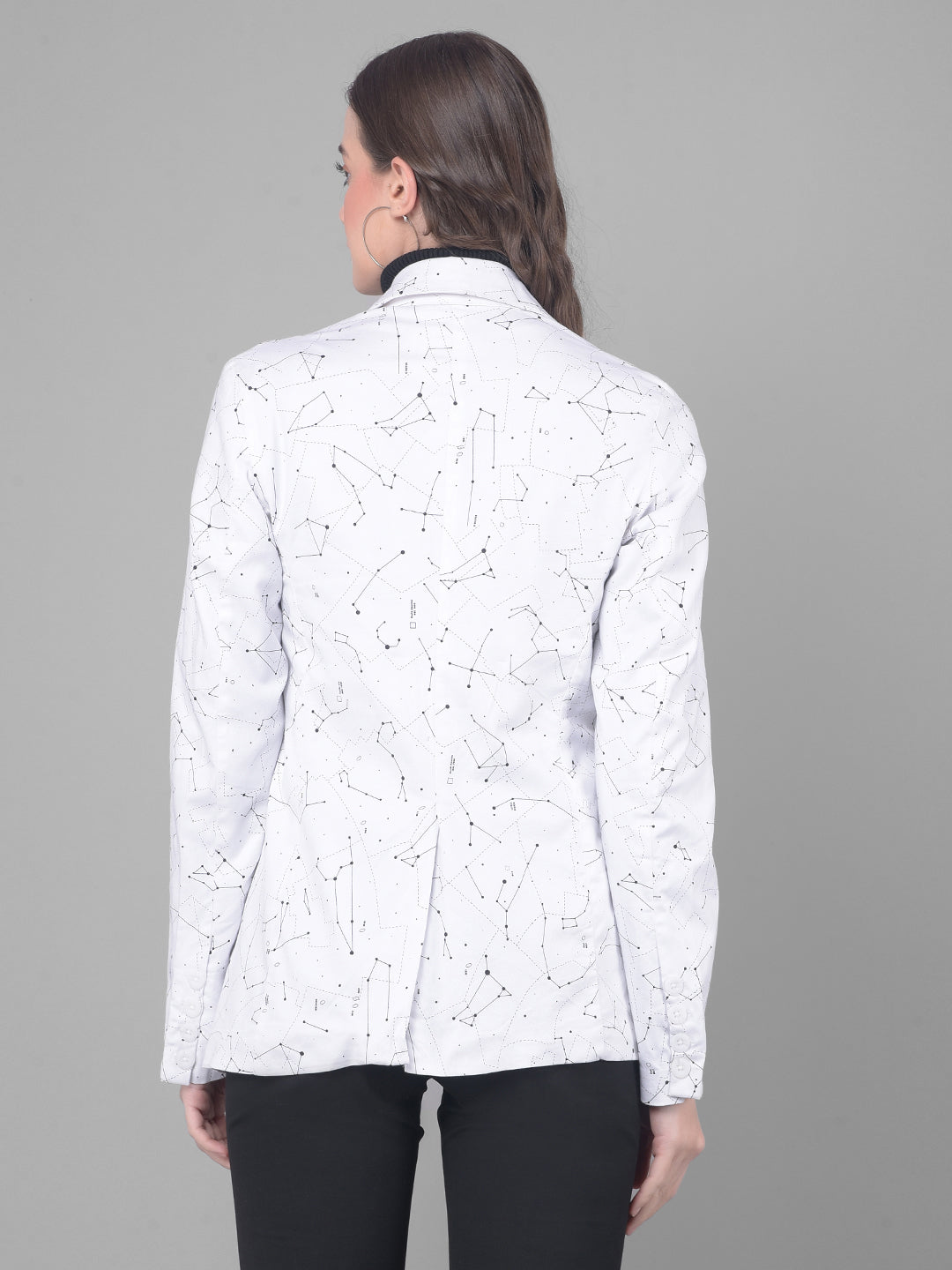 White Printed Blazer-Women Blazers-Crimsoune Club