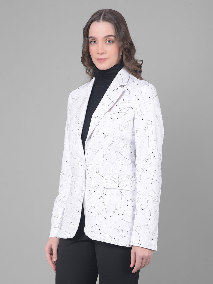 White Printed Blazer-Women Blazers-Crimsoune Club