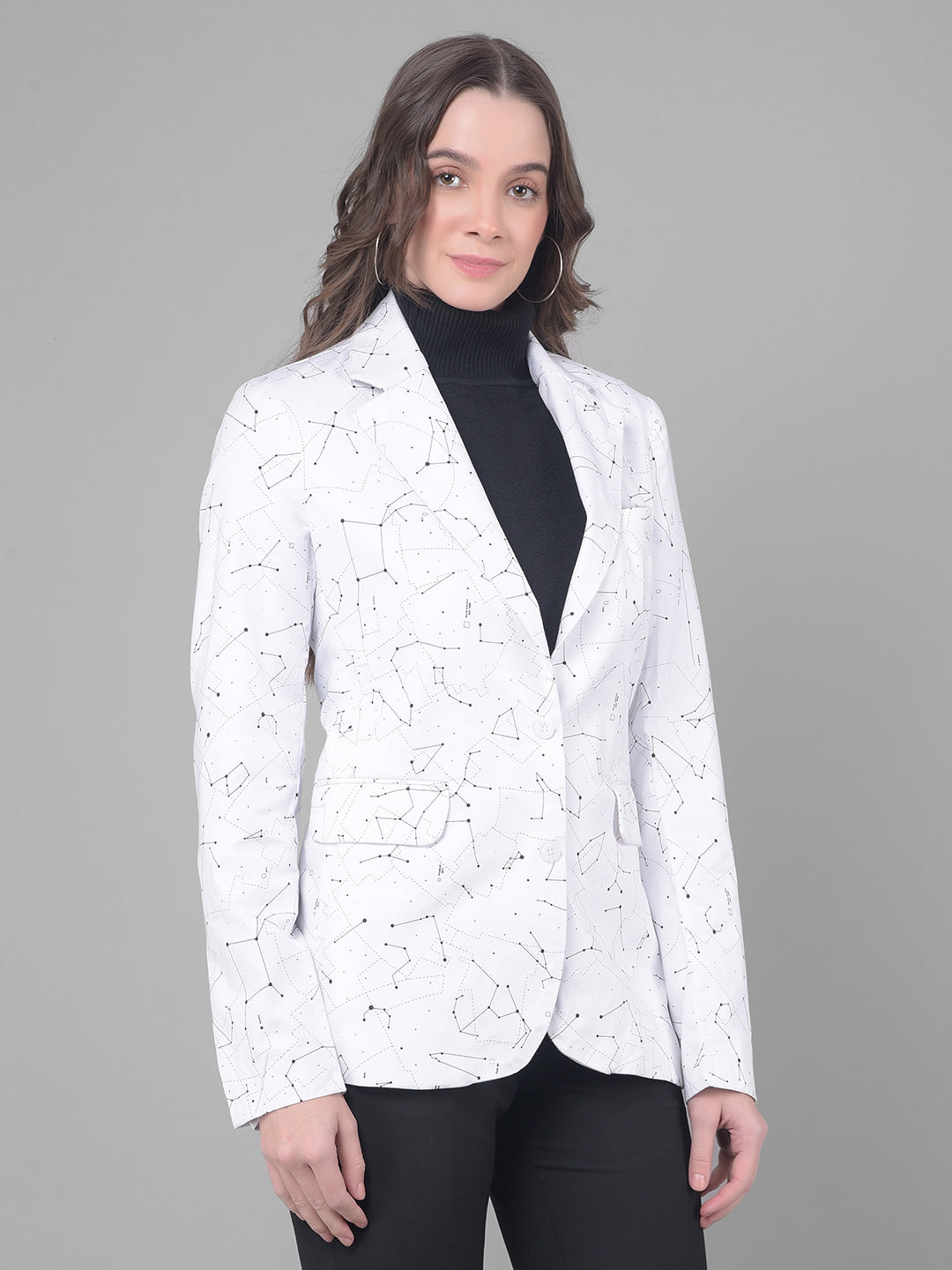 White Printed Blazer-Women Blazers-Crimsoune Club