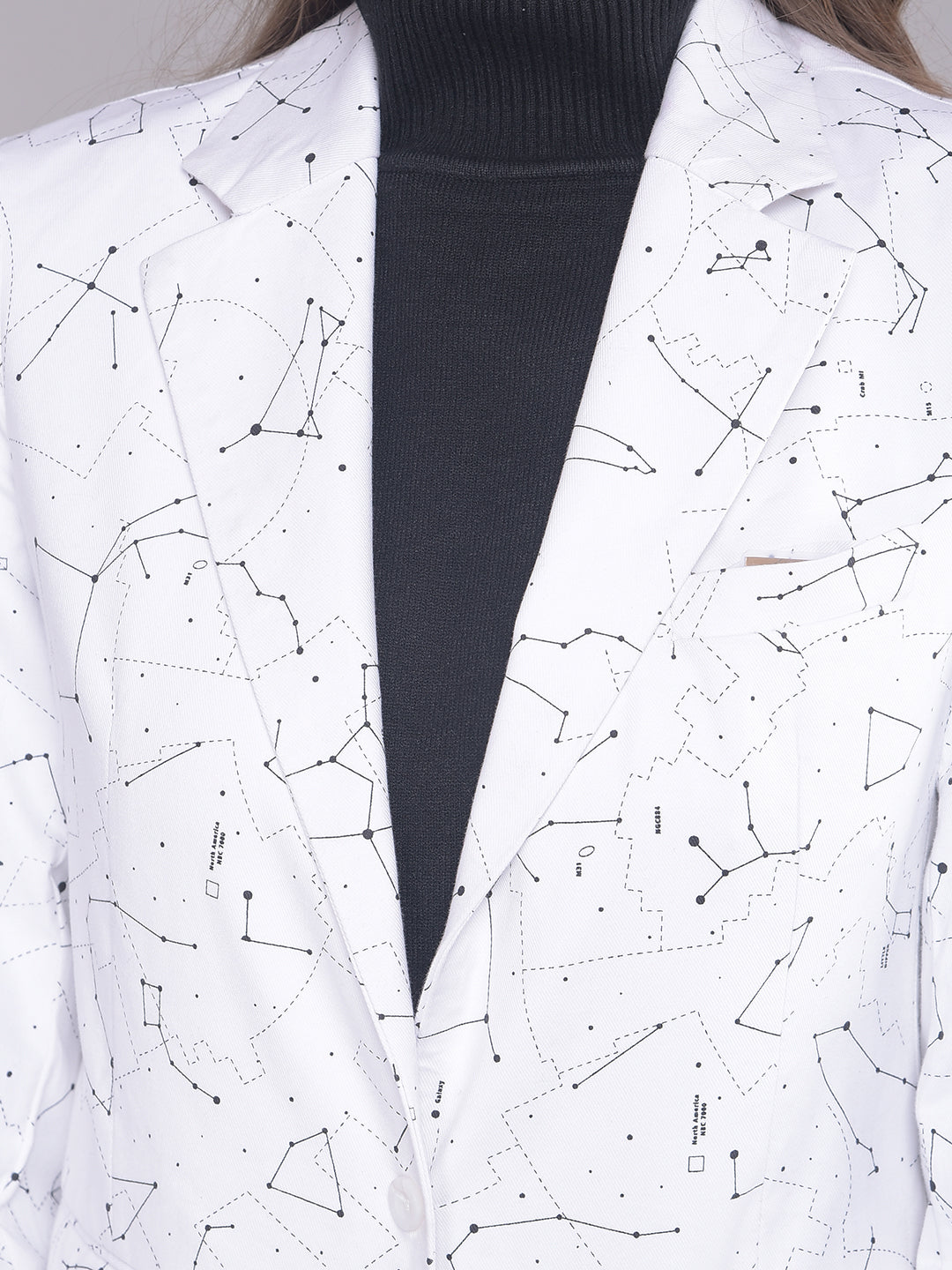 White Printed Blazer-Women Blazers-Crimsoune Club