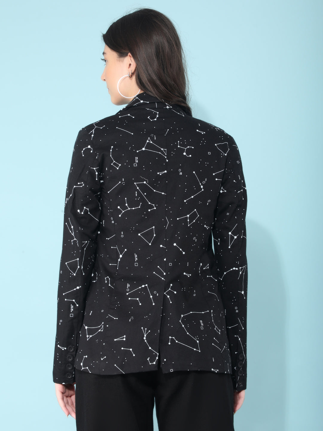 Black Printed Single Breasted Blazer-Women Blazers-Crimsoune Club
