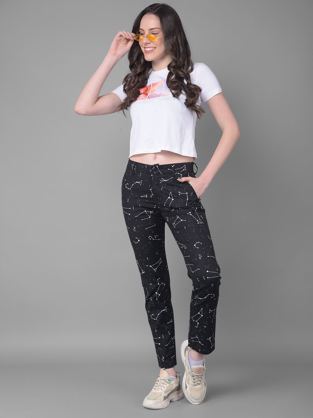 Black Constellation Straight Trousers-Women Trousers-Crimsoune Club