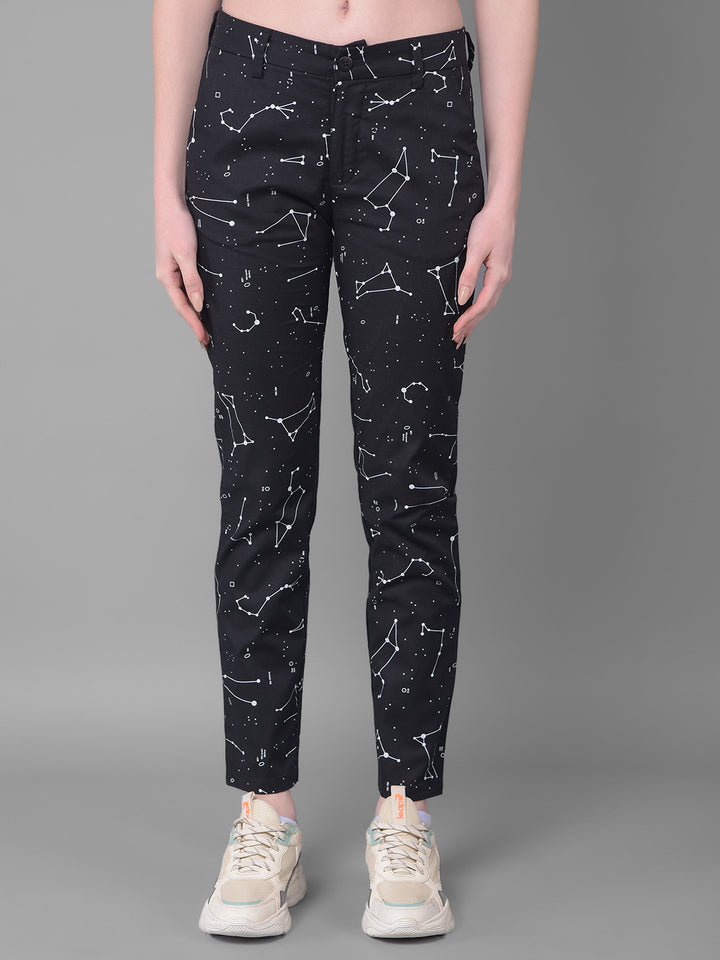 Black Constellation Straight Trousers-Women Trousers-Crimsoune Club