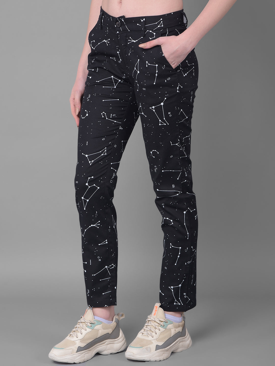 Black Constellation Straight Trousers-Women Trousers-Crimsoune Club