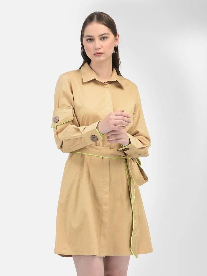 Khaki Solid Dress-Women Dresses-Crimsoune Club