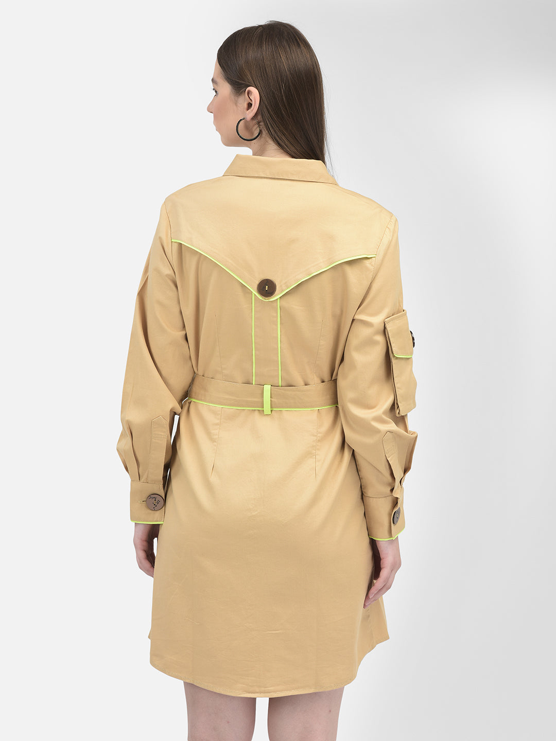 Khaki Solid Dress-Women Dresses-Crimsoune Club