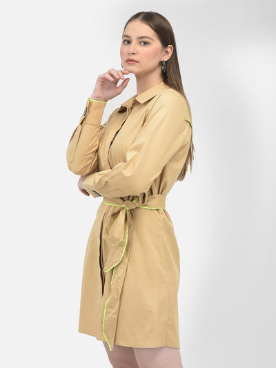 Khaki Solid Dress-Women Dresses-Crimsoune Club