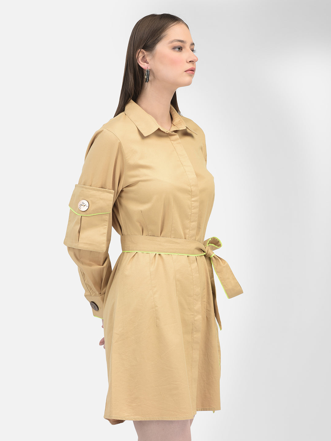 Khaki Solid Dress-Women Dresses-Crimsoune Club