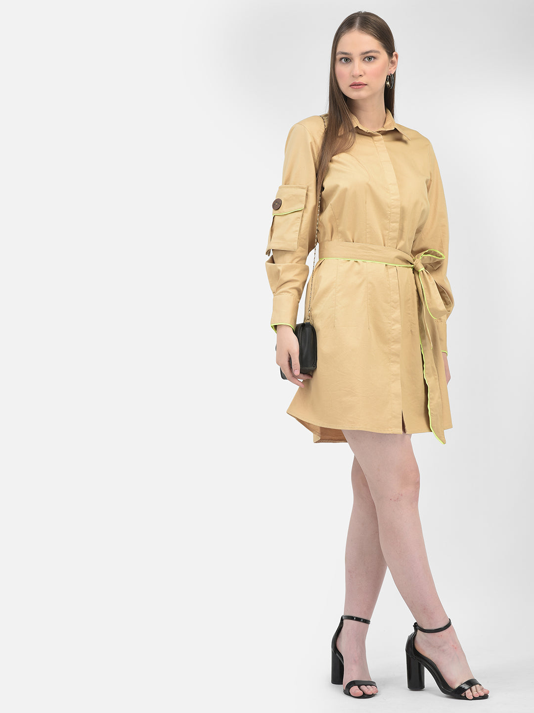 Khaki Solid Dress-Women Dresses-Crimsoune Club