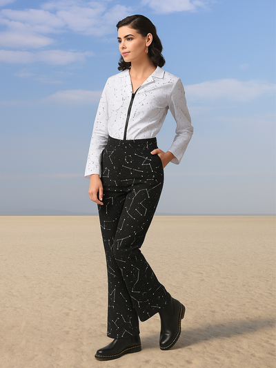 Black Constellation Wide Trousers-Women Trousers-Crimsoune Club