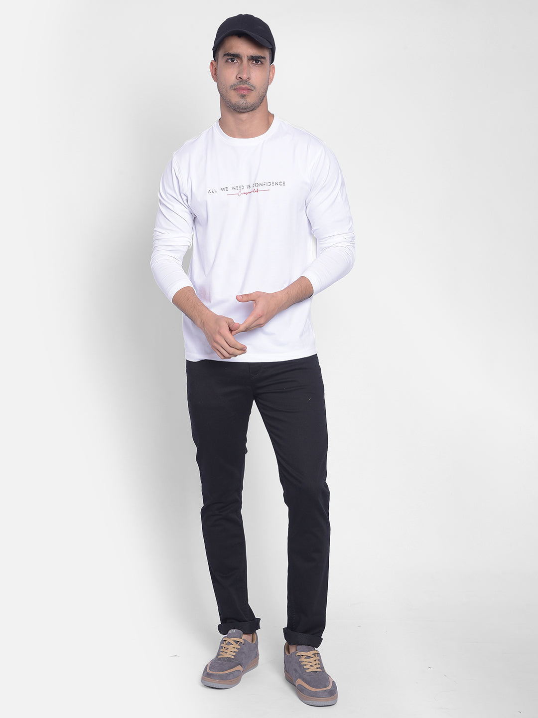 White Printed Long Sleeved T-Shirt-Men T-Shirts-Crimsoune Club