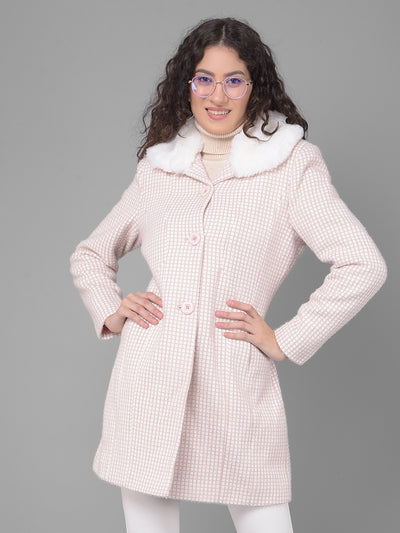 Pink Checked Overcoat-Women Coats-Crimsoune Club