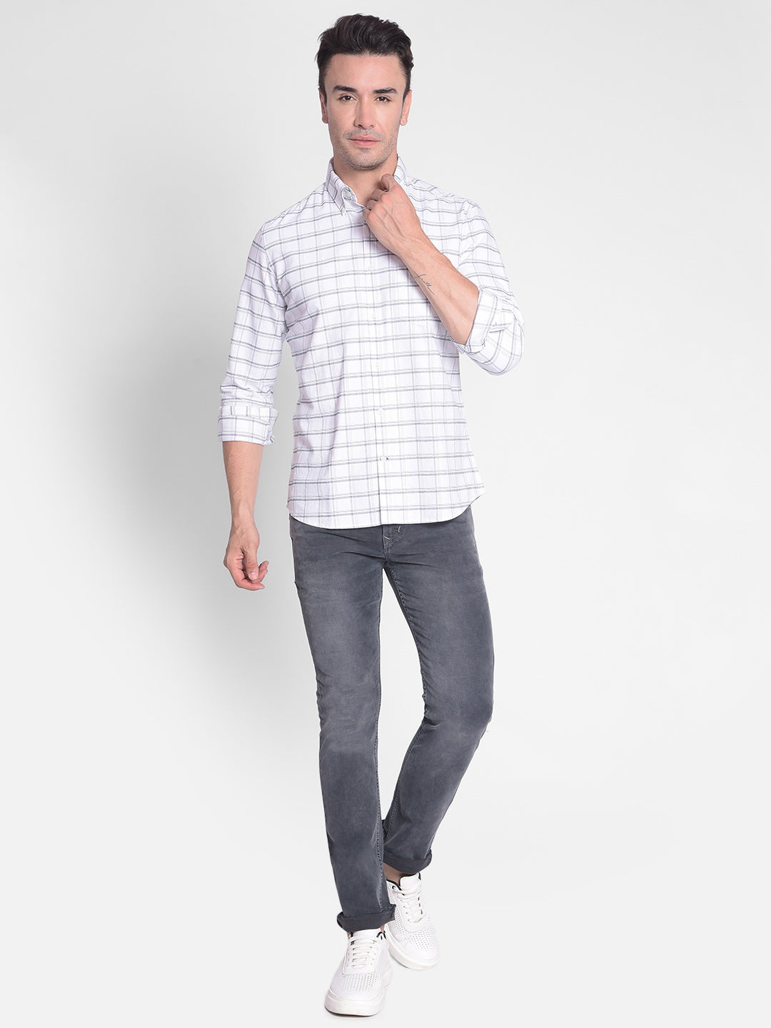 White Checked Shirt-Men Shirts-Crimsoune Club