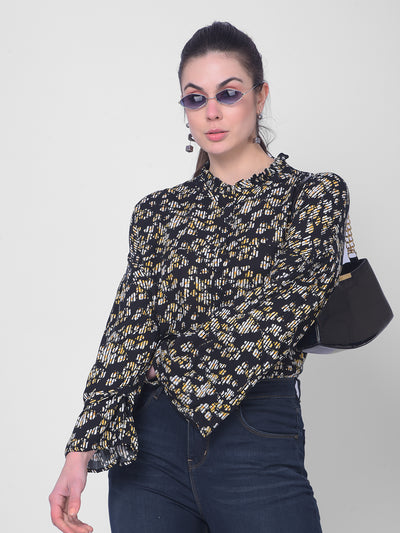 Floral Black Top-Women Tops-Crimsoune Club