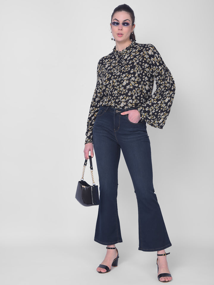 Floral Black Top-Women Tops-Crimsoune Club