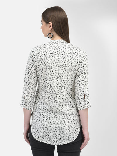 Floral Print White Top-Women Tops-Crimsoune Club