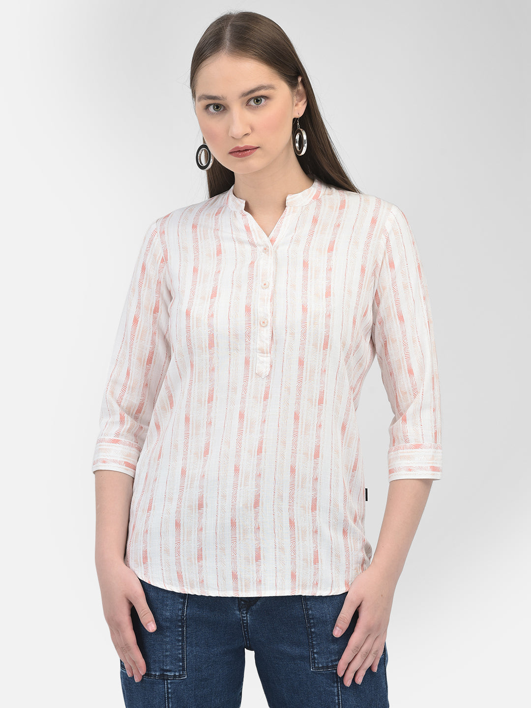 Striped Peach Top-Women Tops-Crimsoune Club