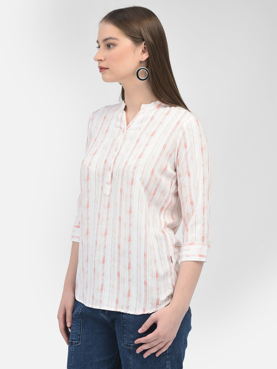 Striped Peach Top-Women Tops-Crimsoune Club