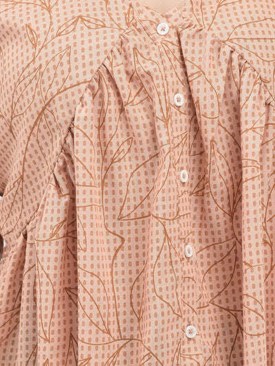 Peach Floral Print Top-Women Tops-Crimsoune Club