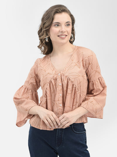 Peach Floral Print Top-Women Tops-Crimsoune Club