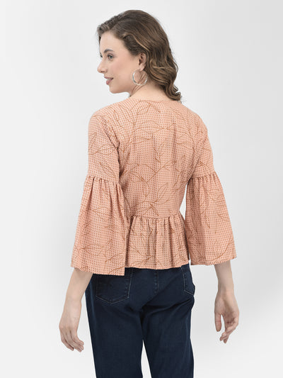 Peach Floral Print Top-Women Tops-Crimsoune Club