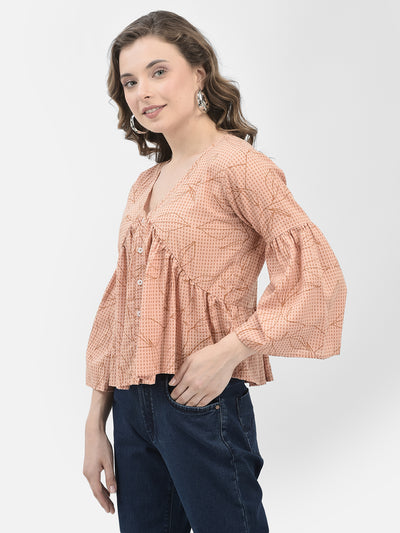 Peach Floral Print Top-Women Tops-Crimsoune Club
