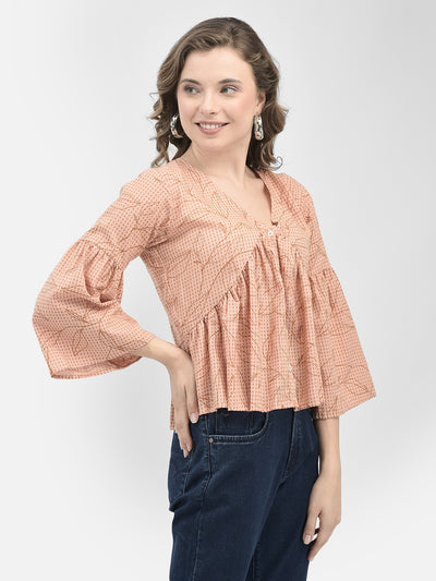 Peach Floral Print Top-Women Tops-Crimsoune Club