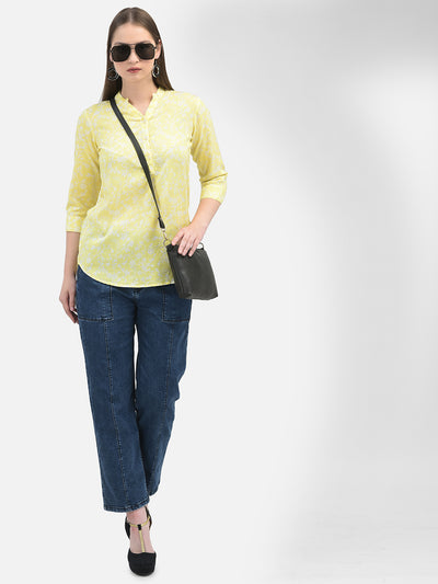 Floral Print Yellow Top-Women Tops-Crimsoune Club