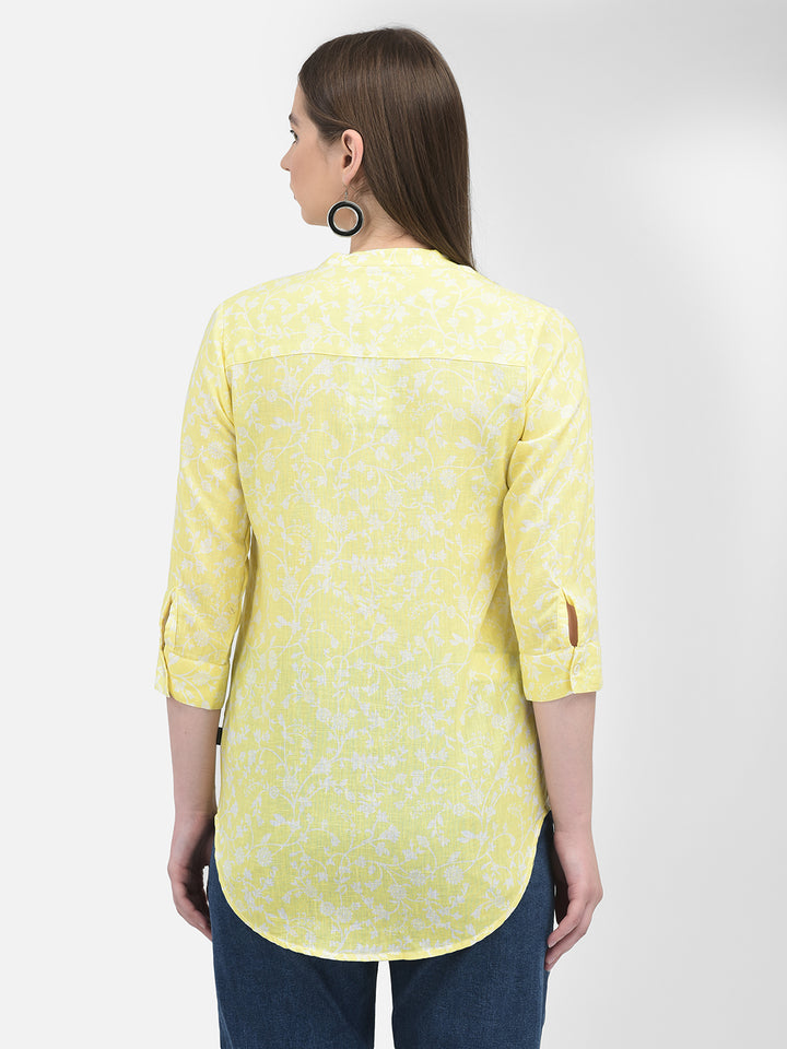 Floral Print Yellow Top-Women Tops-Crimsoune Club