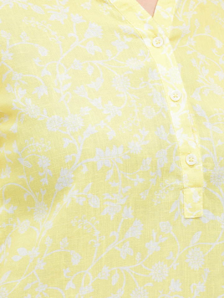 Floral Print Yellow Top-Women Tops-Crimsoune Club