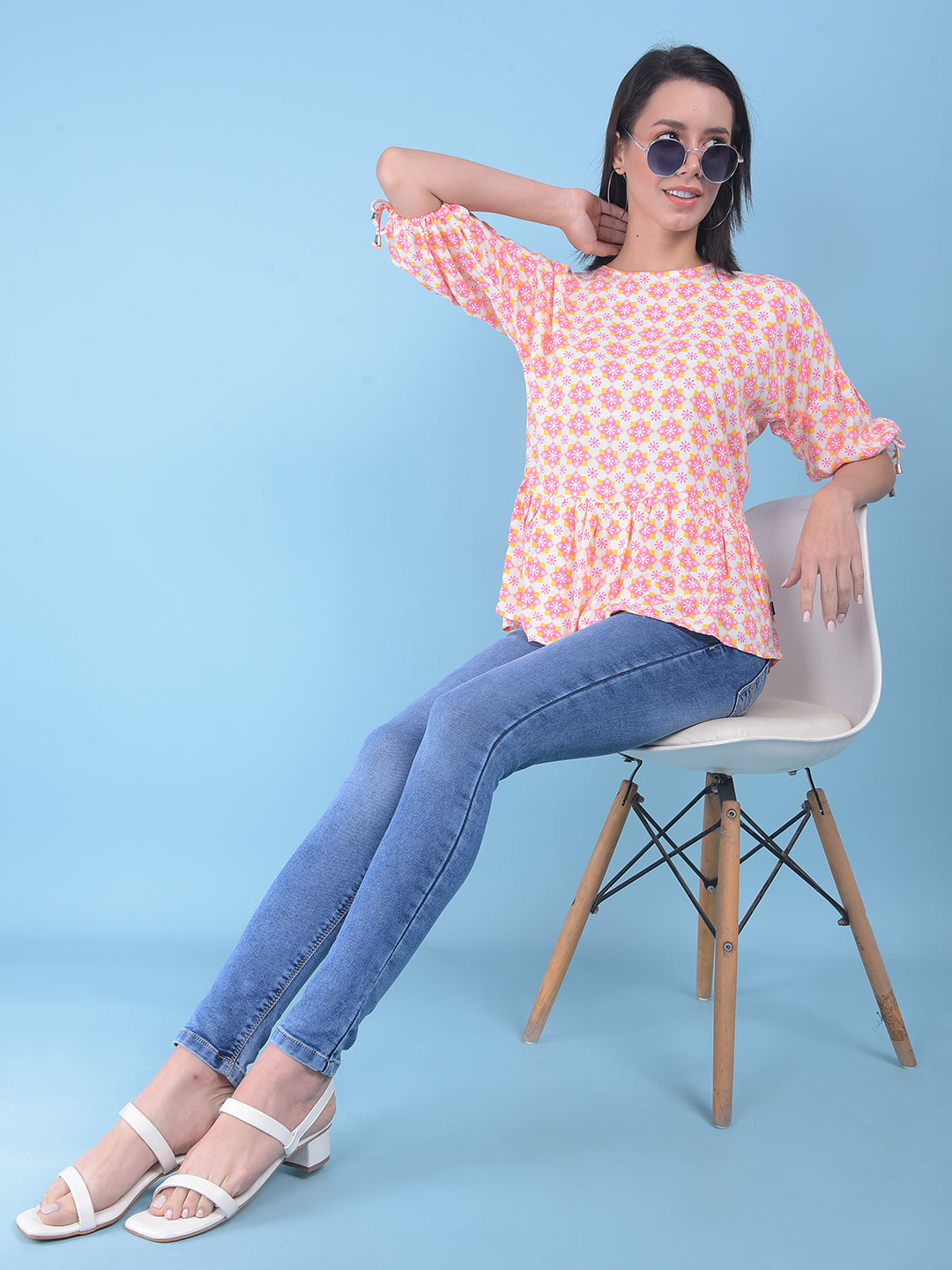 Printed Pink Top-Women Tops-Crimsoune Club