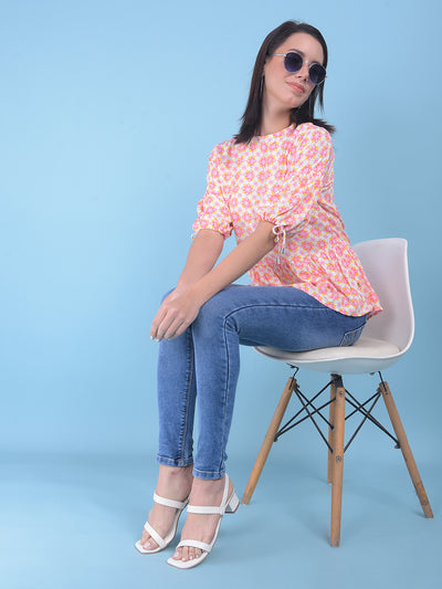 Printed Pink Top-Women Tops-Crimsoune Club