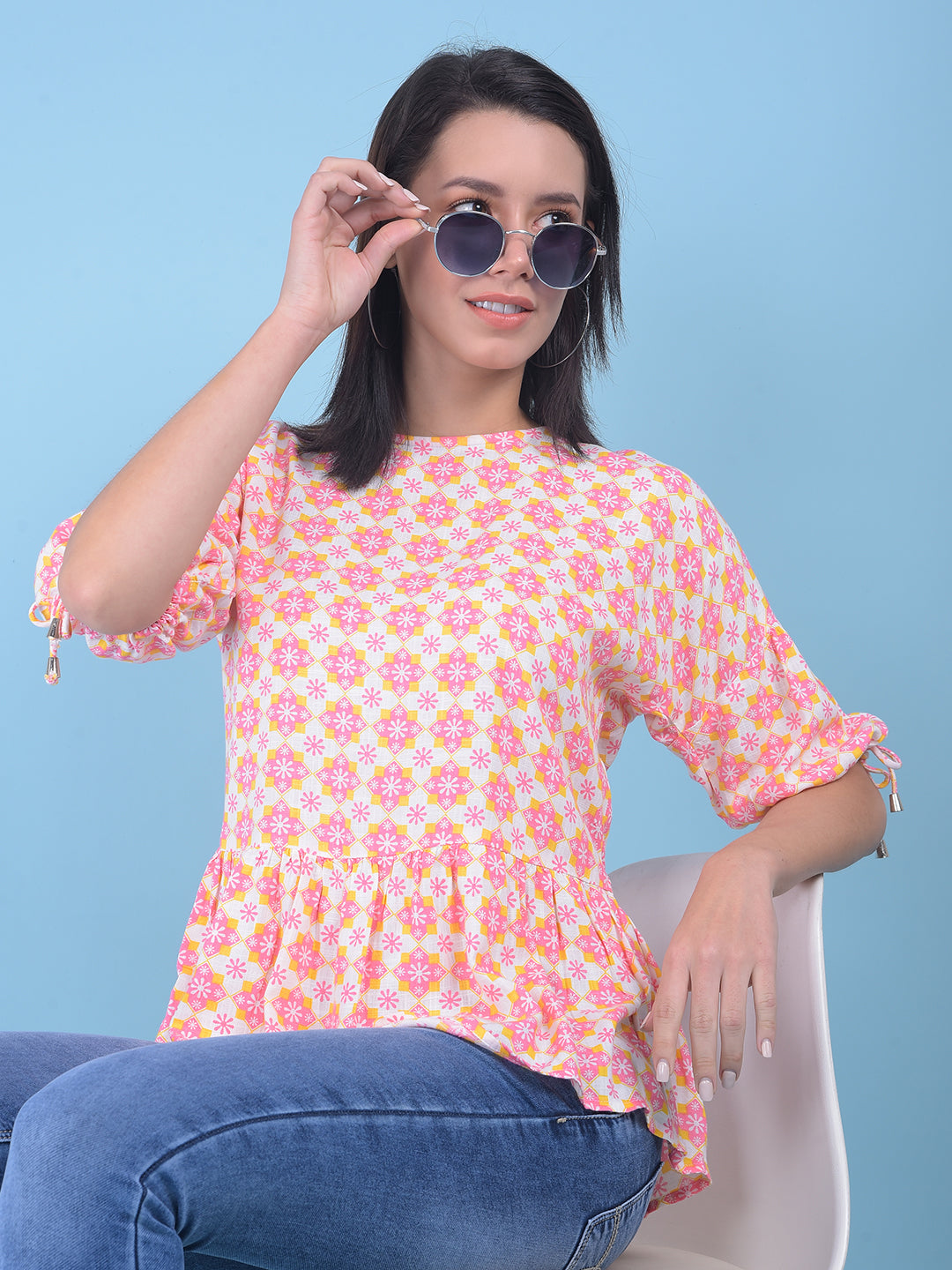 Printed Pink Top-Women Tops-Crimsoune Club