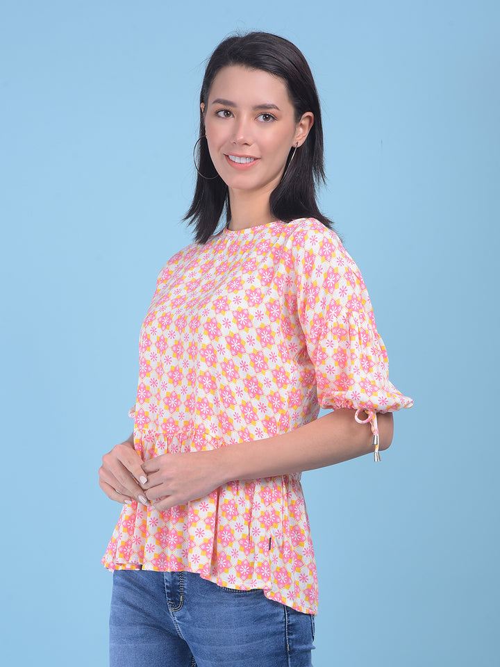 Printed Pink Top-Women Tops-Crimsoune Club