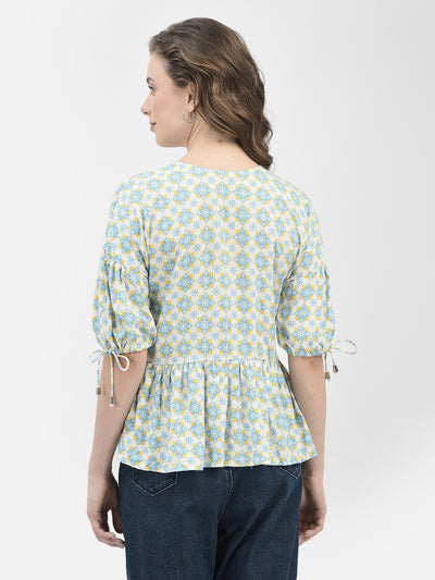 Blue Floral Print Top-Women Tops-Crimsoune Club