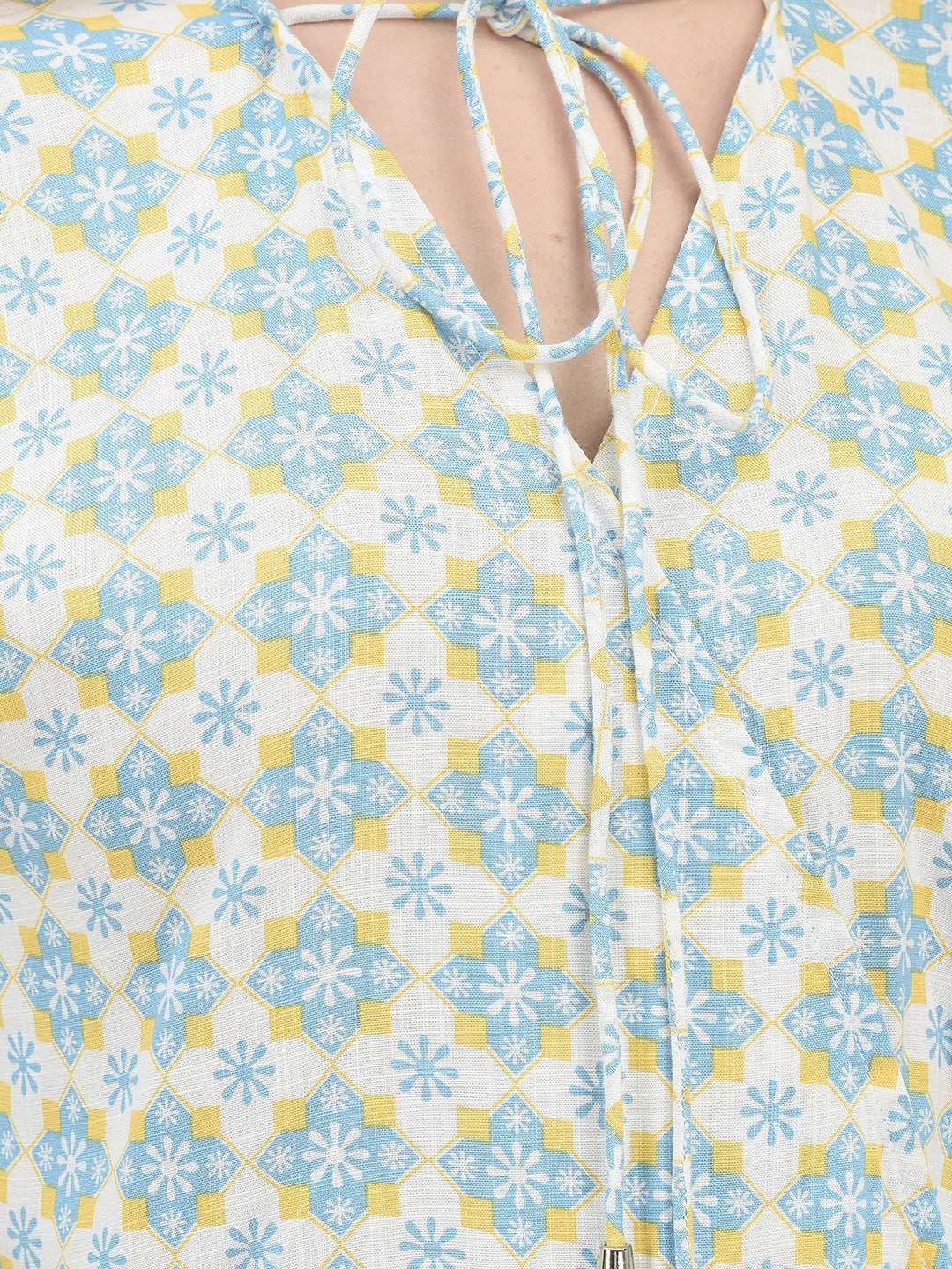 Blue Floral Print Top-Women Tops-Crimsoune Club