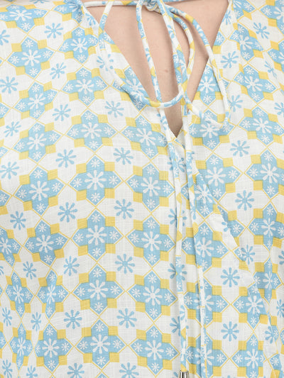 Blue Floral Print Top-Women Tops-Crimsoune Club