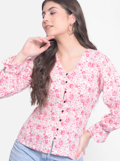 Pink Floral Top-Women Tops-Crimsoune Club