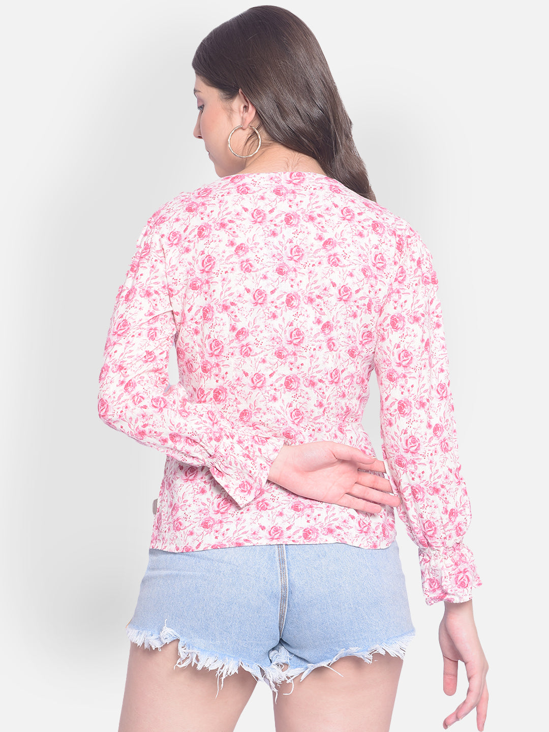 Pink Floral Top-Women Tops-Crimsoune Club