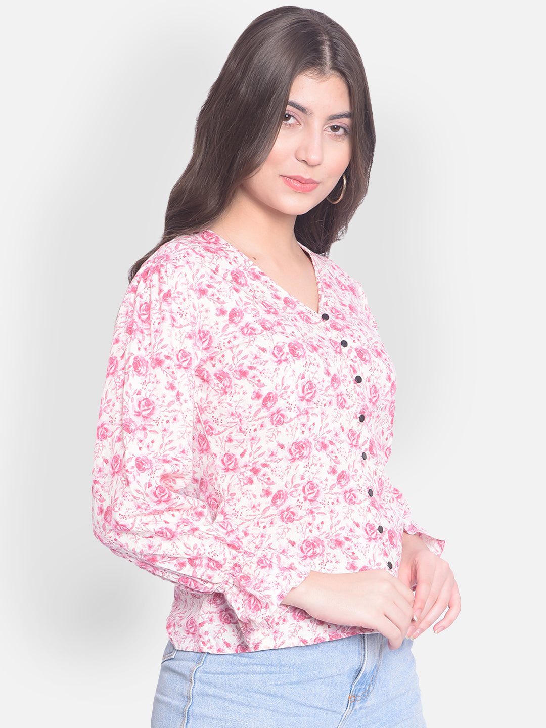 Pink Floral Top-Women Tops-Crimsoune Club