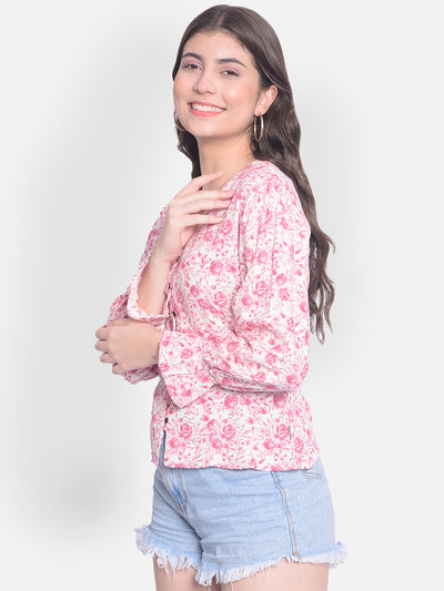 Pink Floral Top-Women Tops-Crimsoune Club