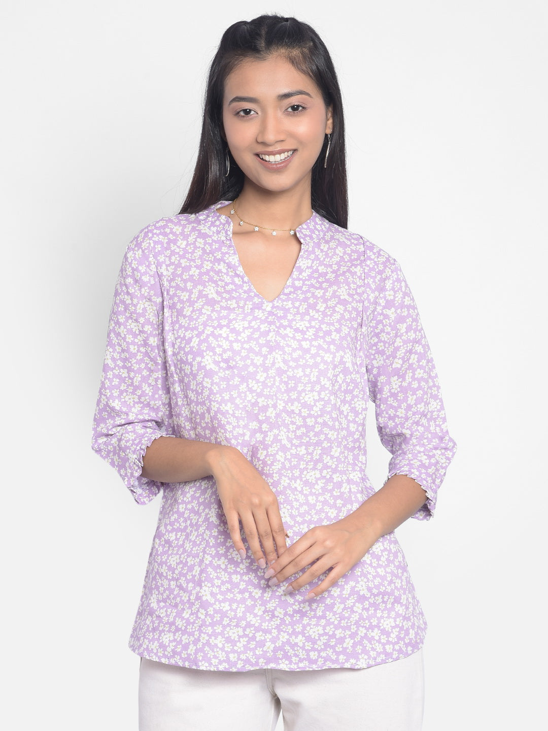 Purple Printed Top-Women Tops-Crimsoune Club