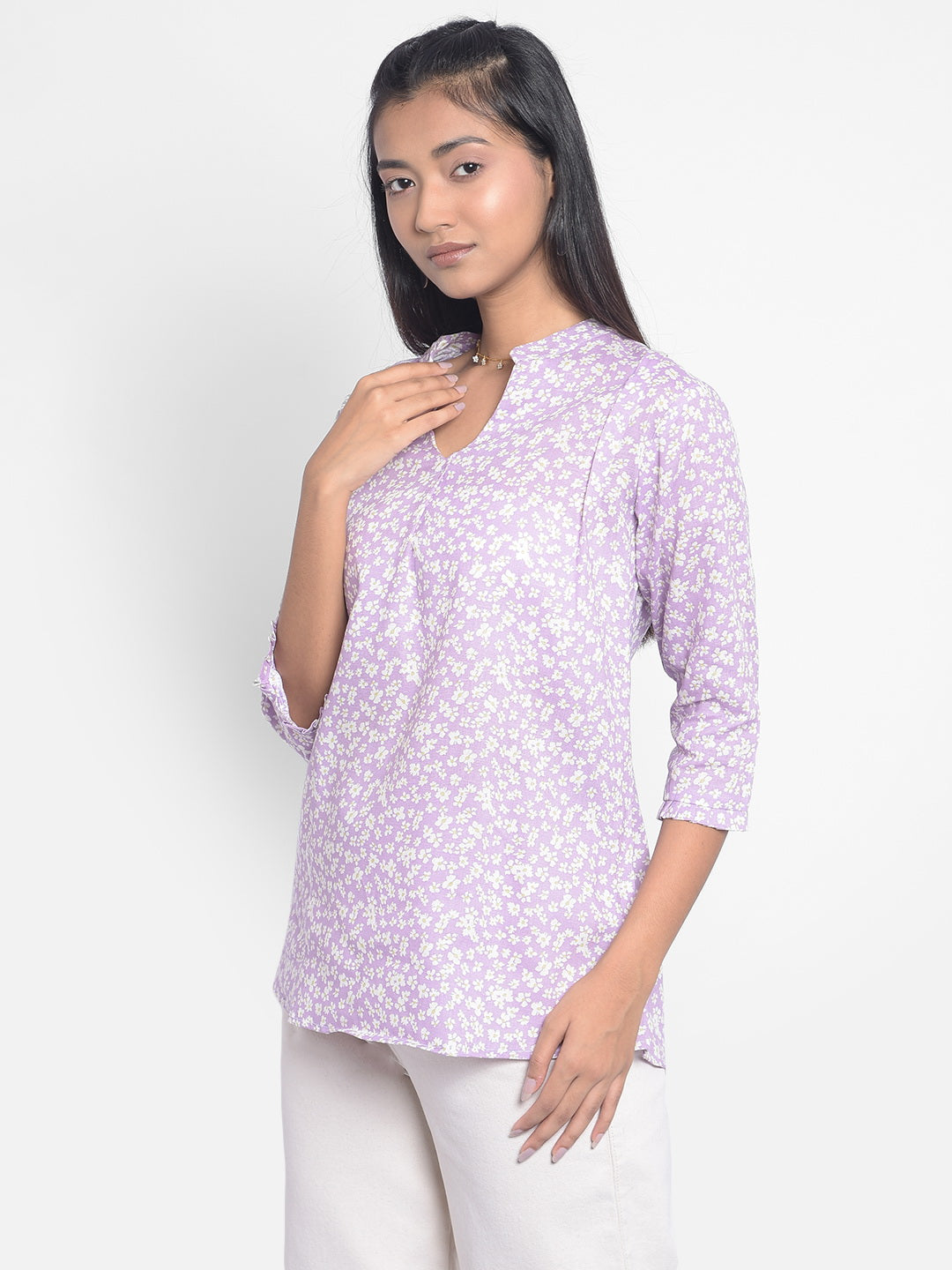 Purple Printed Top-Women Tops-Crimsoune Club
