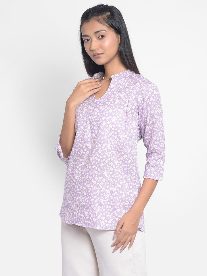 Purple Printed Top-Women Tops-Crimsoune Club