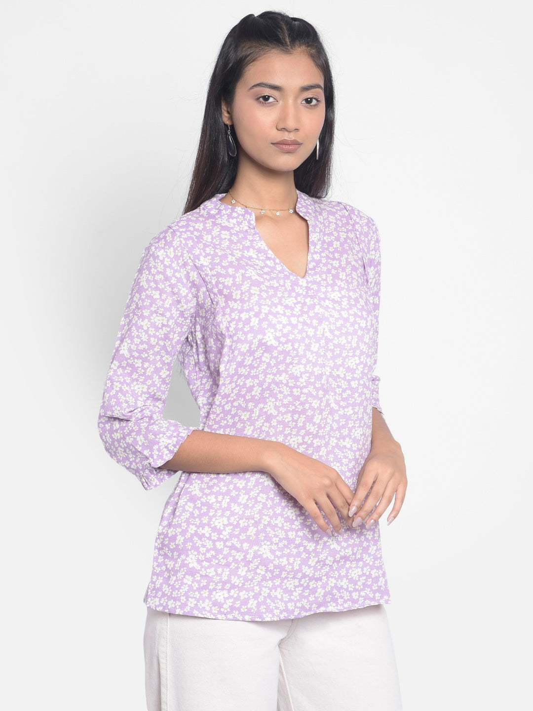 Purple Printed Top-Women Tops-Crimsoune Club