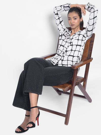 White Checked Top With Slits-Women Tops-Crimsoune Club