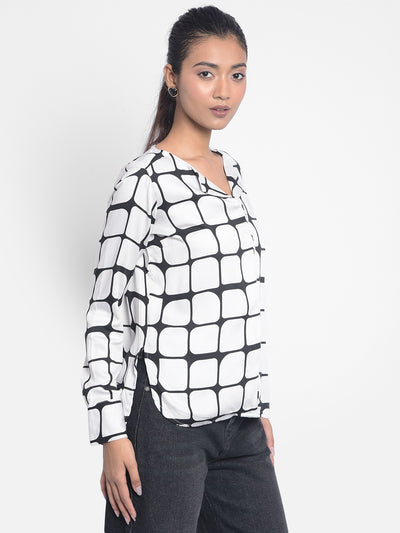 White Checked Top With Slits-Women Tops-Crimsoune Club