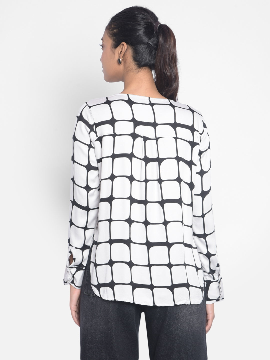 White Checked Top With Slits-Women Tops-Crimsoune Club