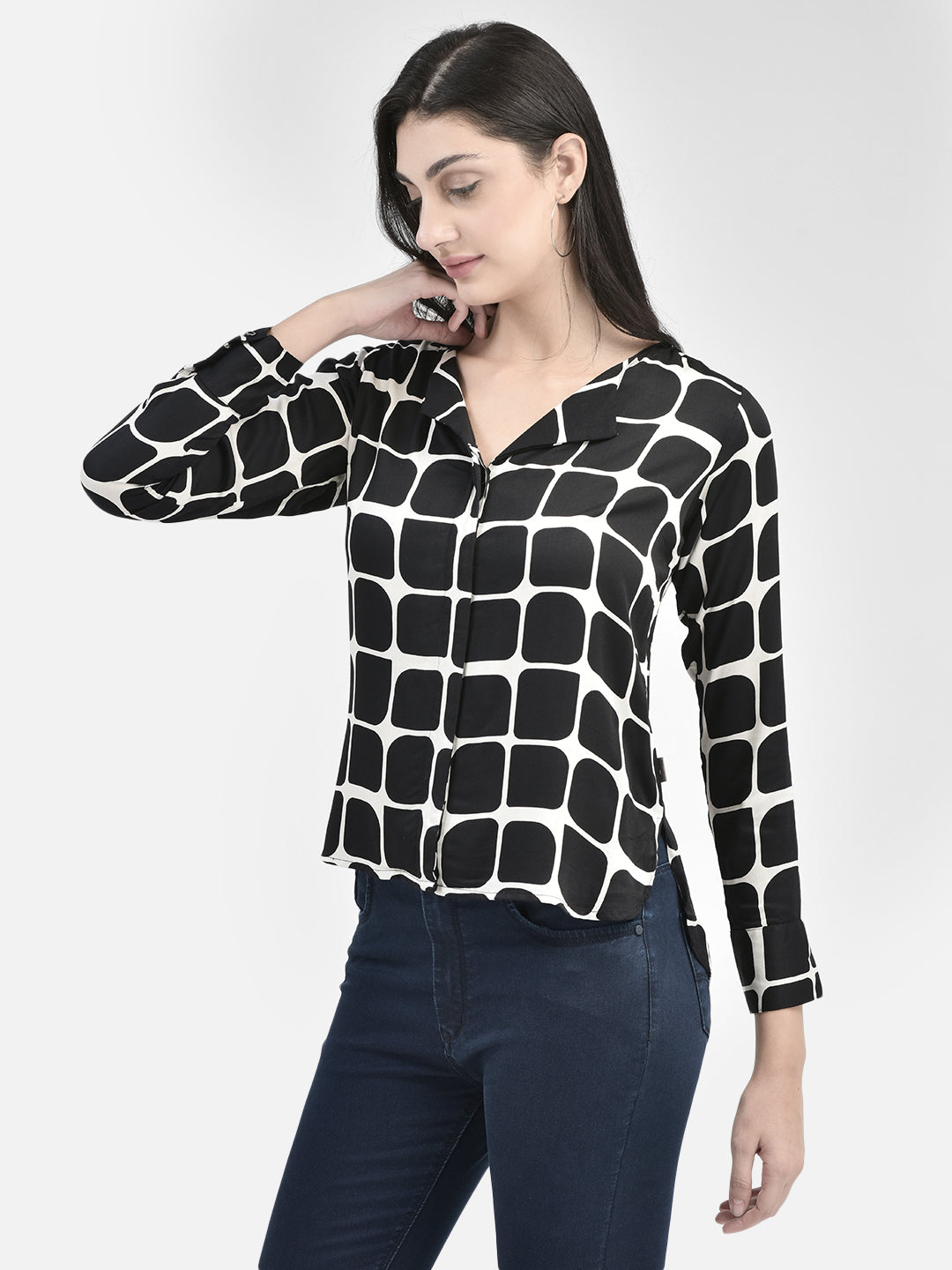 Black Printed Top-Women Tops-Crimsoune Club